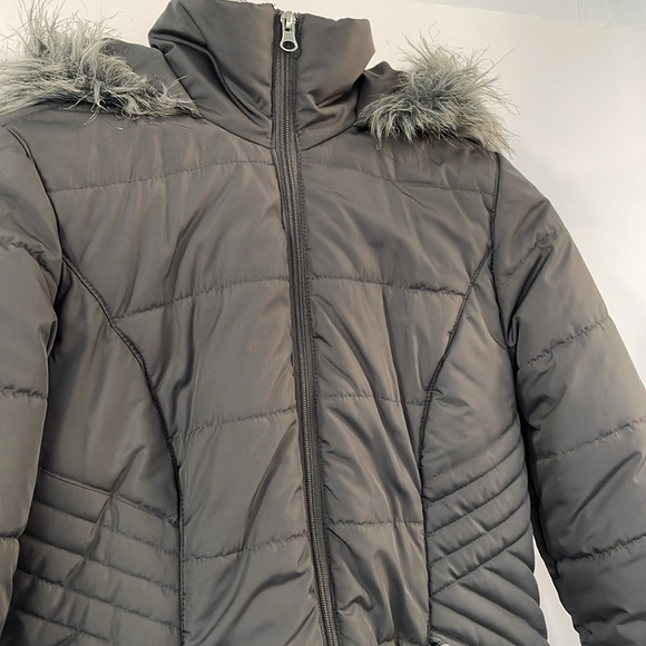 Grey Medium Winter Jacket Coat with Attached Cozy Hood Pink Interior - Picture 6 of 12